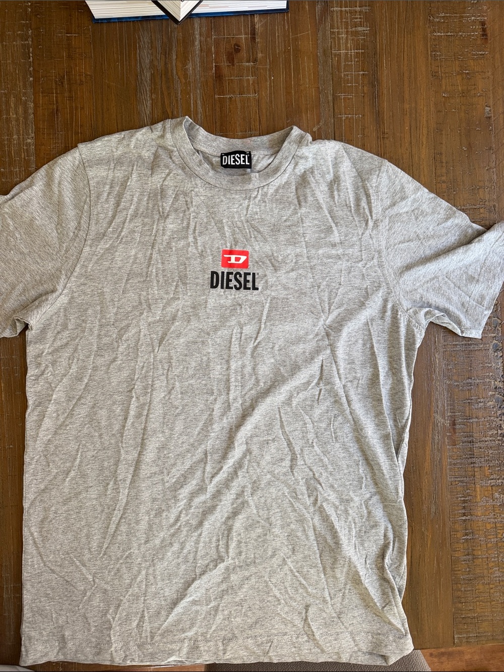 Diesel Gray Short Sleeve Logo Tee with Red Accent